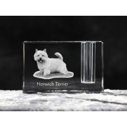 Norwich Terrier - kryształowy stojak na długopis z wizerunkiem psa, pamiątka, dekoracja, kolekcja.