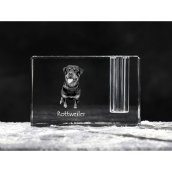 Rottweiler - kryształowy stojak na długopis z wizerunkiem psa, pamiątka, dekoracja, kolekcja.