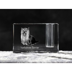Yorkshire Terrier - kryształowy stojak na długopis z wizerunkiem psa, pamiątka, dekoracja, kolekcja.