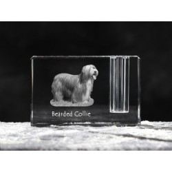 Bearded Collie - kryształowy stojak na długopis z wizerunkiem psa, pamiątka, dekoracja, kolekcja.