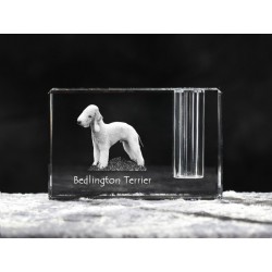 Bedlington Terrier - kryształowy stojak na długopis z wizerunkiem psa, pamiątka, dekoracja, kolekcja.