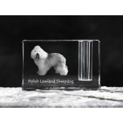 Polish Lowland Sheepdog, crystal pen holder with dog, souvenir, decoration, limited edition, Collection