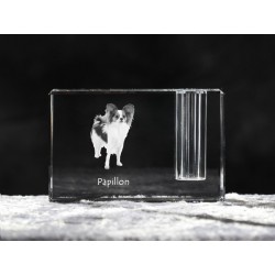 Papillon, Titular de la pluma de cristal con el perro, recuerdo, decoración, edición limitada, ArtDog
