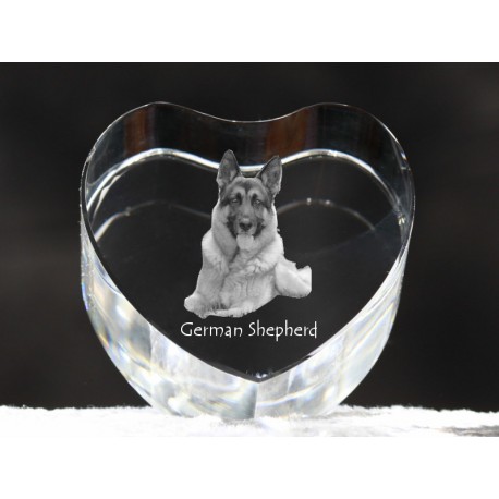 Pastore tedesco, cuore di cristallo con il cane, souvenir, decorazione, in edizione limitata, ArtDog