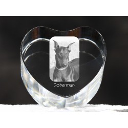 Dobermann - kryształowe serce z wizerunkiem psa, dekoracja, prezent, kolekcja!