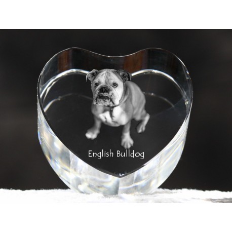 Bulldog inglese, cuore di cristallo con il cane, souvenir, decorazione, in edizione limitata, ArtDog