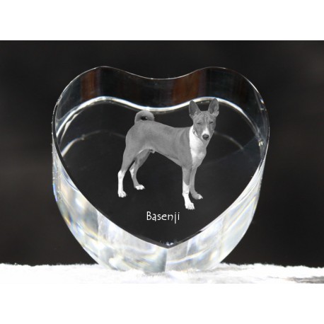 Basenji, cristal coeur avec un chien, souvenir, décoration, édition limitée, ArtDog