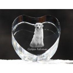 Golden Retriever - kryształowe serce z wizerunkiem psa, dekoracja, prezent, kolekcja!