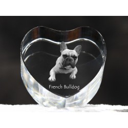 Buldog francuski - kryształowe serce z wizerunkiem psa, dekoracja, prezent, kolekcja!