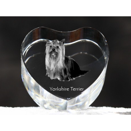 Yorkshire Terrier - kryształowe serce z wizerunkiem psa, dekoracja, prezent, kolekcja!