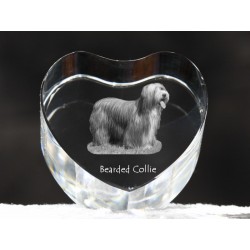 Bearded Collie - kryształowe serce z wizerunkiem psa, dekoracja, prezent, kolekcja!