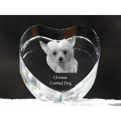 Chien chinois à crête, cristal coeur avec un chien, souvenir, décoration, édition limitée, ArtDog