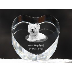 West Highland White Terrier, cristal coeur avec un chien, souvenir, décoration, édition limitée, ArtDog