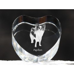 Papillon, cristal coeur avec un chien, souvenir, décoration, édition limitée, ArtDog