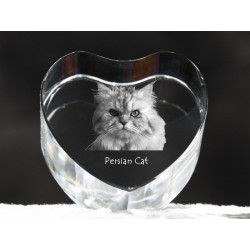 Kot perski - kryształowe serce z wizerunkiem kota, dekoracja, prezent, kolekcja!