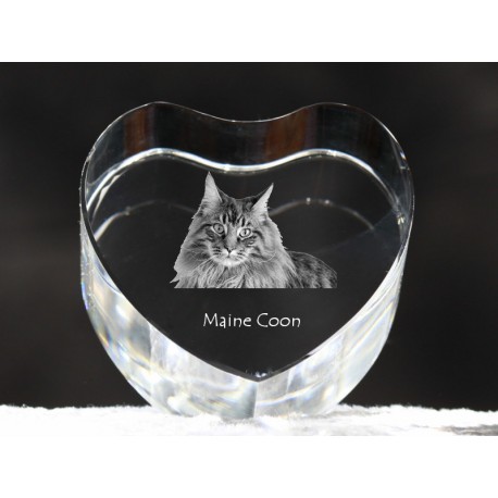 Maine Coon, cristal coeur avec un chat, souvenir, décoration, édition limitée, ArtDog