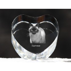 Kot syjamski - kryształowe serce z wizerunkiem kota, dekoracja, prezent, kolekcja!
