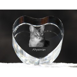 Kot abisyński - kryształowe serce z wizerunkiem kota, dekoracja, prezent, kolekcja!