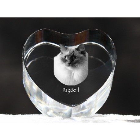 Ragdoll, cristal coeur avec un chat, souvenir, décoration, édition limitée, ArtDog