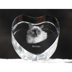 Kot birmański - kryształowe serce z wizerunkiem kota, dekoracja, prezent, kolekcja!