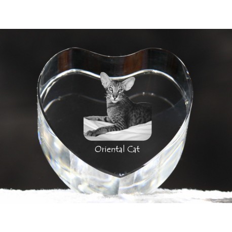 Gato oriental, corazón de cristal con el gato, recuerdo, decoración, edición limitada, ArtDog