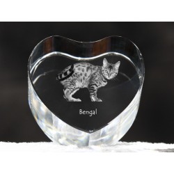 Bengal - kryształowe serce z wizerunkiem kota, dekoracja, prezent, kolekcja!