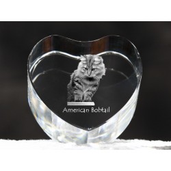 American Bobtail - kryształowe serce z wizerunkiem kota, dekoracja, prezent, kolekcja!