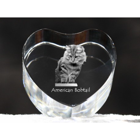 American Bobtail, cuore di cristallo con il gatto, souvenir, decorazione, in edizione limitata, ArtDog