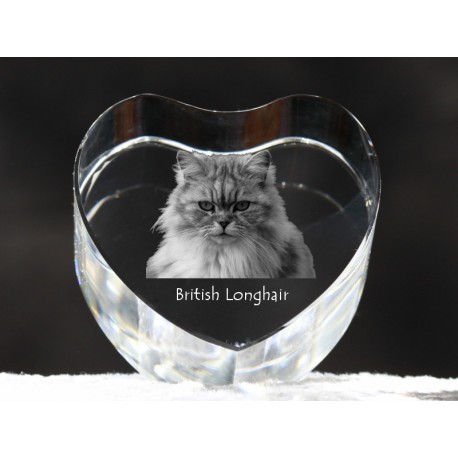 British longhair, cristal coeur avec un chat, souvenir, décoration, édition limitée, ArtDog