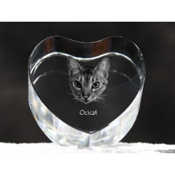 Ocicat - kryształowe serce z wizerunkiem kota, dekoracja, prezent, kolekcja!