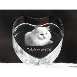 Angora turecka - kryształowe serce z wizerunkiem kota, dekoracja, prezent, kolekcja!