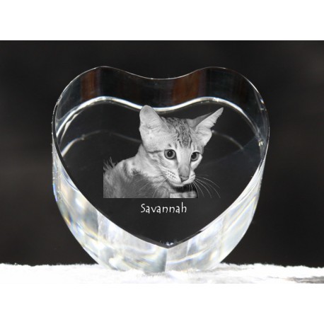 Savannah , corazón de cristal con el gato, recuerdo, decoración, edición limitada, ArtDog