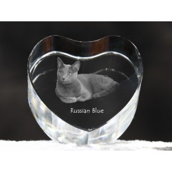 Russian Blue - kryształowe serce z wizerunkiem kota, dekoracja, prezent, kolekcja!