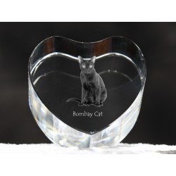 Bombay cat - kryształowe serce z wizerunkiem kota, dekoracja, prezent, kolekcja!