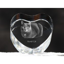 Korat - kryształowe serce z wizerunkiem kota, dekoracja, prezent, kolekcja!