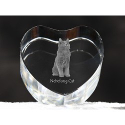 Nebelung - kryształowe serce z wizerunkiem kota, dekoracja, prezent, kolekcja!