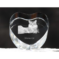 Kot syberyjski - kryształowe serce z wizerunkiem kota, dekoracja, prezent, kolekcja!