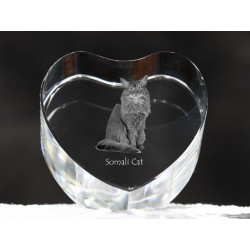 Kot somalijski - kryształowe serce z wizerunkiem kota, dekoracja, prezent, kolekcja!