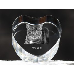 Manx - kryształowe serce z wizerunkiem kota, dekoracja, prezent, kolekcja!