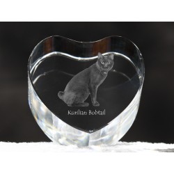 Bobtail des Kouriles, cristal coeur avec un chat, souvenir, décoration, édition limitée, ArtDog