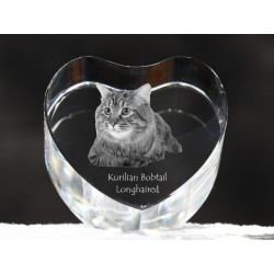 Kurylski bobtail długowłosy - kryształowe serce z wizerunkiem kota, dekoracja, prezent, kolekcja!