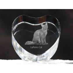 LaPerm - kryształowe serce z wizerunkiem kota, dekoracja, prezent, kolekcja!