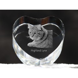 Highland Lynx - kryształowe serce z wizerunkiem kota, dekoracja, prezent, kolekcja!