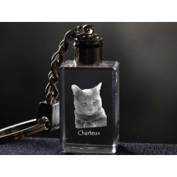 Chartreux, chat de cristal Porte-clés, Porte-clés, de haute qualité, cadeau exceptionnel