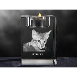 Kot savannah- kryształowy świecznik, wyjątkowy prezent, pamiątka, dekoracja!