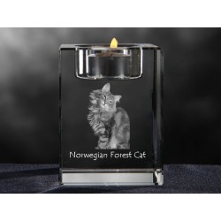 Kot norweski leśny - kryształowy świecznik, wyjątkowy prezent, pamiątka, dekoracja!