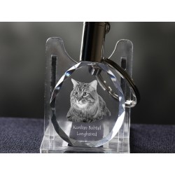 Bobtail des Kouriles longhaired, chat de cristal Porte-clés, Porte-clés, de haute qualité, cadeau exceptionnel