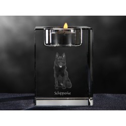 Schipperke - kryształowy świecznik, wyjątkowy prezent, pamiątka, dekoracja!