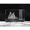 Maine Coon, porta penna di cristallo con il gatto, souvenir, decorazione, in edizione limitata, ArtDog