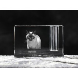 Kot syjamski - kryształowy stojak na długopis z wizerunkiem kota, pamiątka, dekoracja, kolekcja.